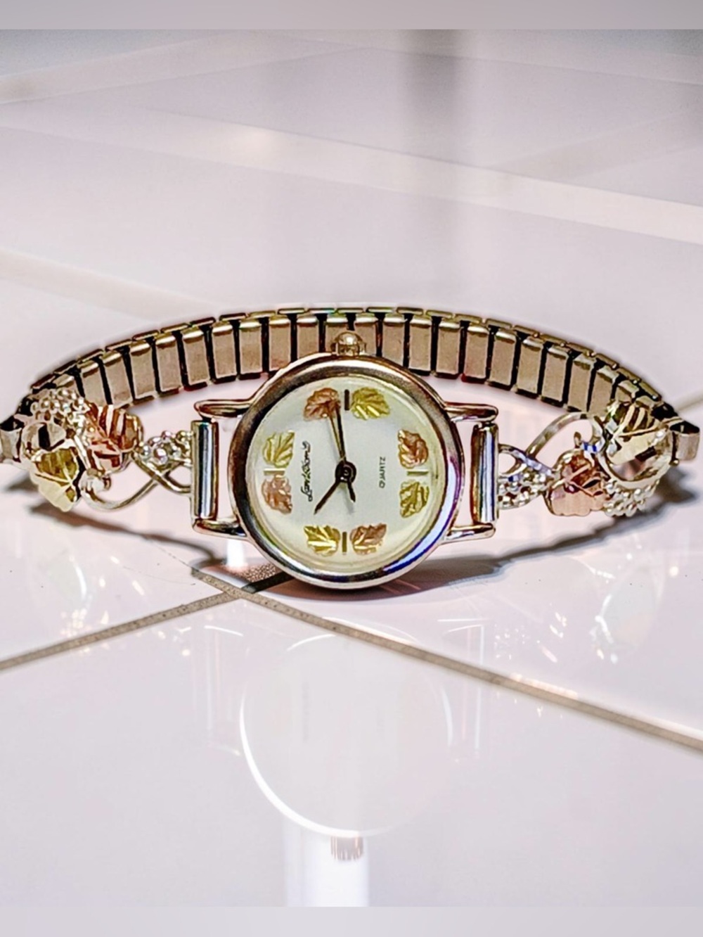 Landstrom's 12K Black Hills Gold Leaves Watch-Solid Silver Tips w/ Gold Leaves